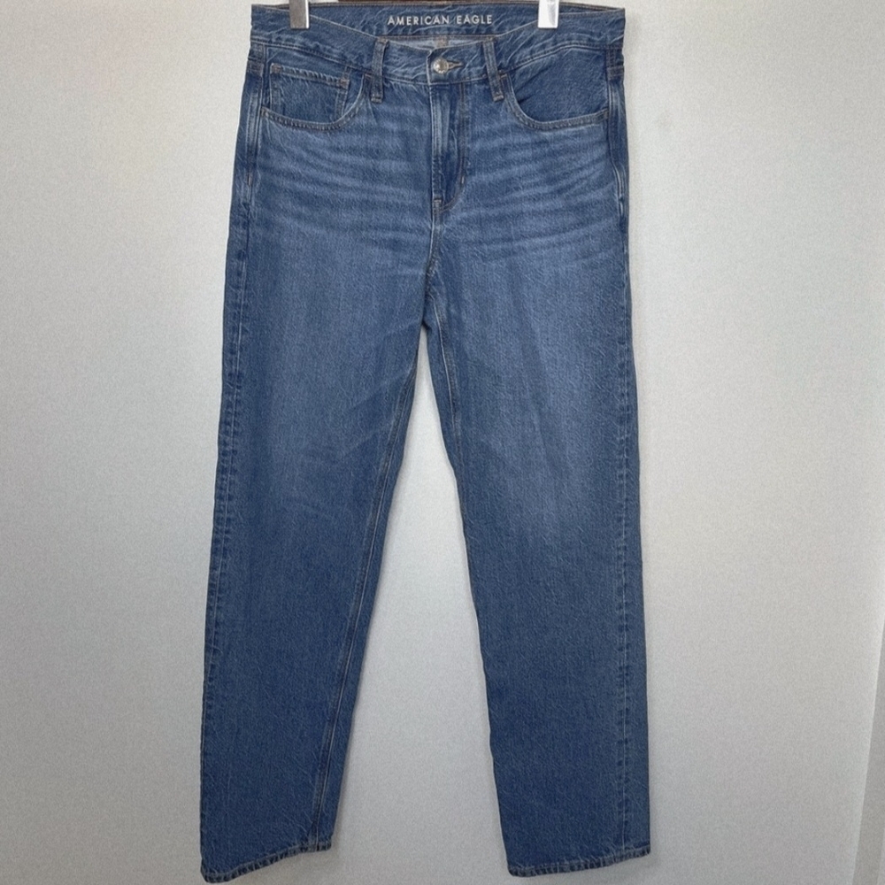 American Eagle Womens Sz 10 90s Straight Denim Blue Cotton Stretchy Jeans